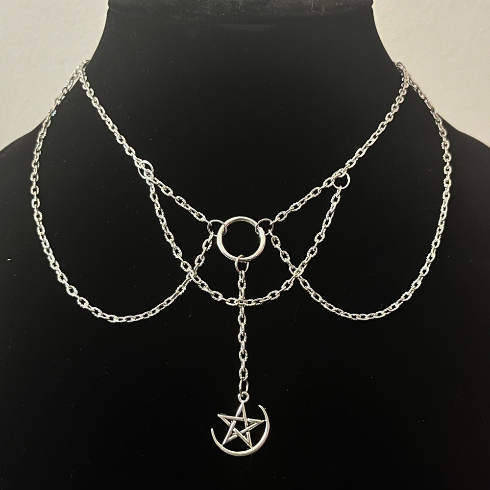 Hand Crafted Silver Chain Necklace with Crescent Moon Pendant - Picture 2 of 3